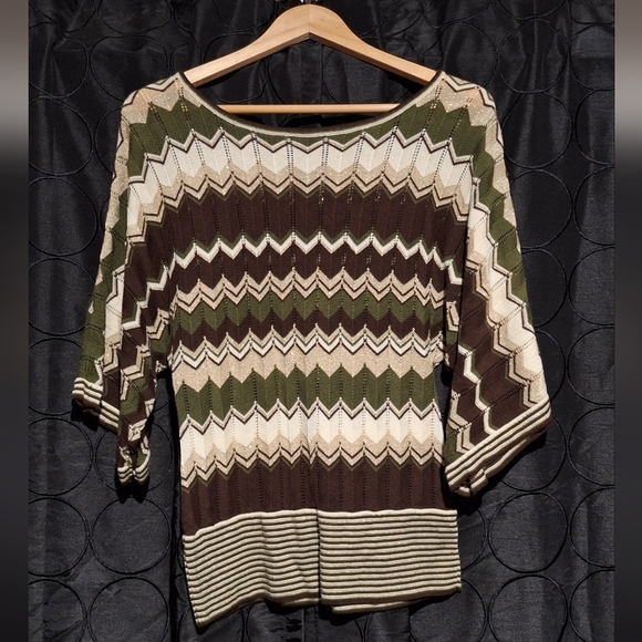 Rampage Chevron Knit Top in Green, Brown, and Cream - Picture 1 of 2